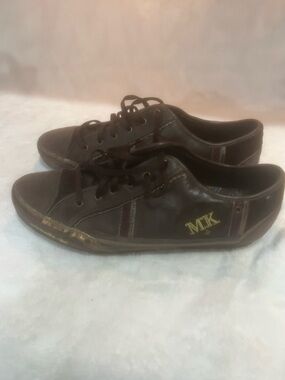 Michelle K Dark Brown Low-Profile Lace-Up Sneakers with Gold MK Accent